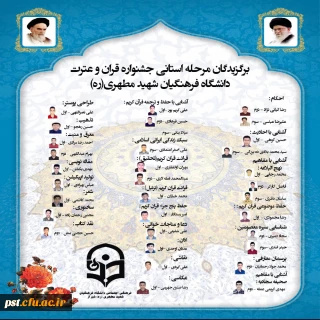 تبریک به برگزیدگان مرحله استانی جشنواره قرآن و عترت از دانشگاه فرهنگیان شهید مطهری (ره) شیراز