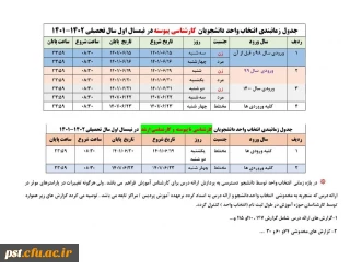 
*جدول زمانبندی انتخاب واحد دانشجویان کارشناسی* *(پیوسته ،ناپیوسته و ارشد)نیمسال اول تحصیلی ۱۴۰۲_۱۴۰۱

