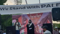 حضور دانشجویان دانشگاه فرهنگیان فارس در تجمع دانشجویان استان فارس در حمایت ازخیزش جامعه دانشگاهی آمریکا و اروپا در حمایت از مردم غزه