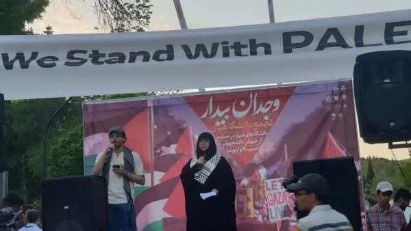 حضور دانشجویان دانشگاه فرهنگیان فارس در تجمع دانشجویان استان فارس در حمایت ازخیزش جامعه دانشگاهی آمریکا و اروپا در حمایت از مردم غزه